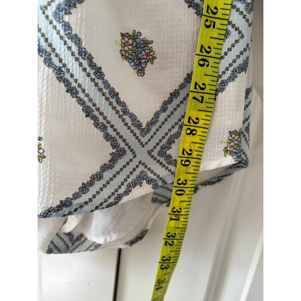 Forever 21 Floral Cutout Romper Womens Small White Blue Long Sleeve Tie Boho - Picture 6 of 9